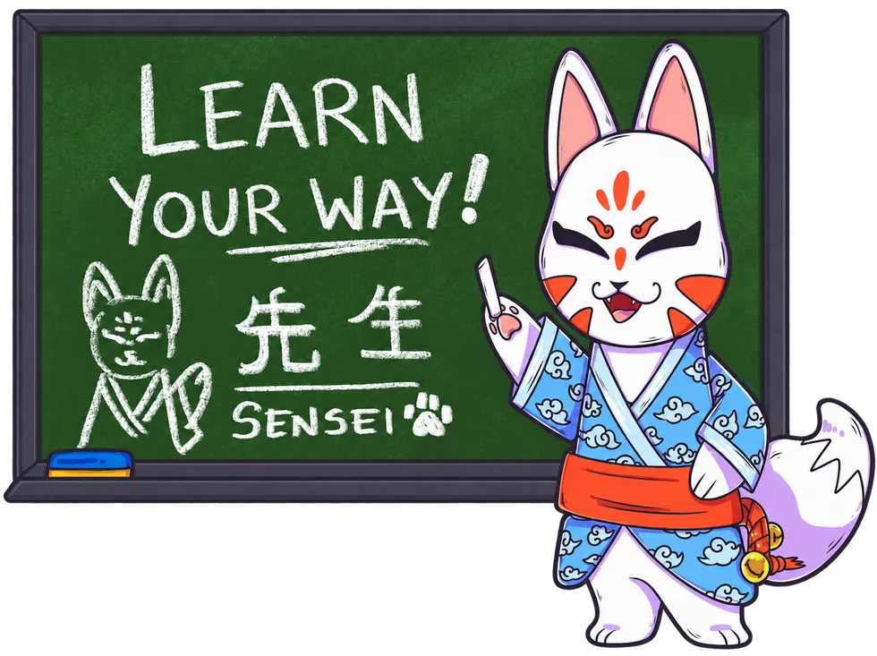 Kan Sensei at a blackboard: learn your way.